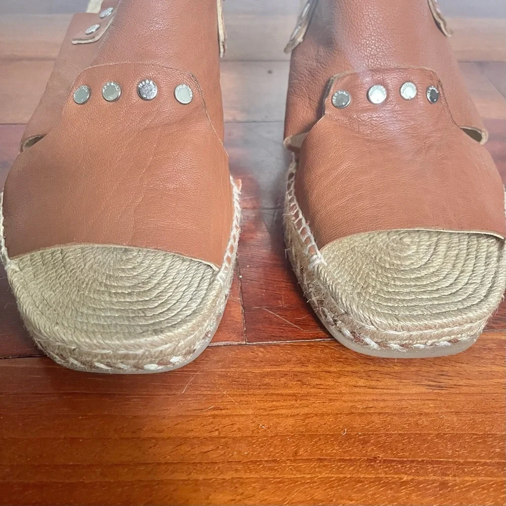 Rag & Bone Sayre Espadrille Wedge Sandals Leather Brown 6.5 37 Quiet Luxury
